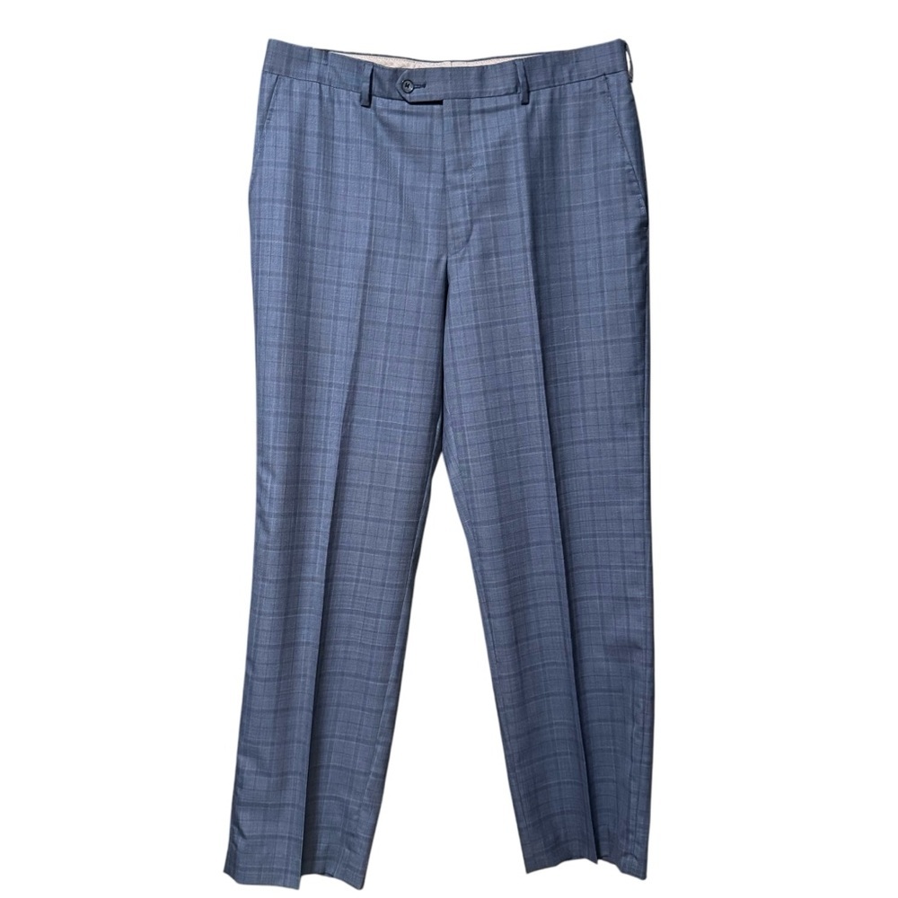 Robert Talbott Laguna Navy Plaid Wool Dress Pants 35x31 Made In Canada